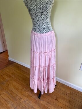 Light Pink Tiered Maxi Skirt with Elastic Waist